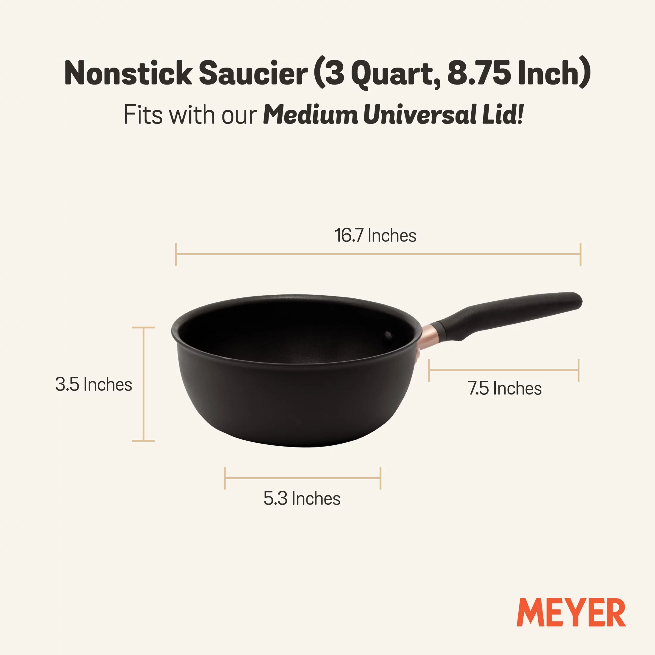 Meyer Accent Series Hard Anodized Nonstick Induction Saucier Sauce Pan, 3-Quart, Matte Black