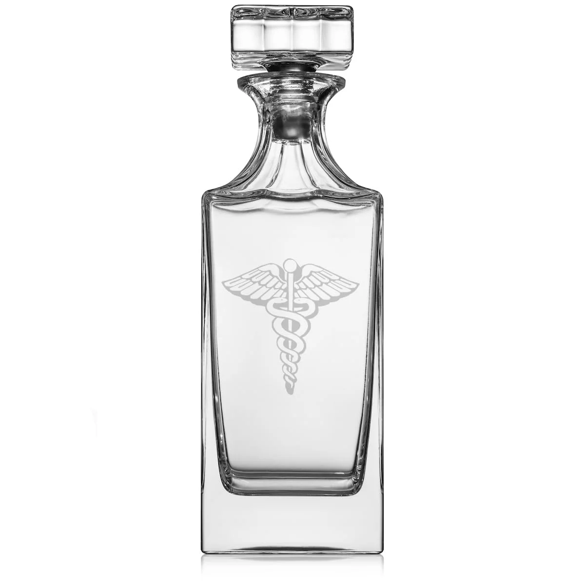 30 oz Glass Whiskey Decanter with Glass Stopper Gift Medical Symbol Caduceus Physician