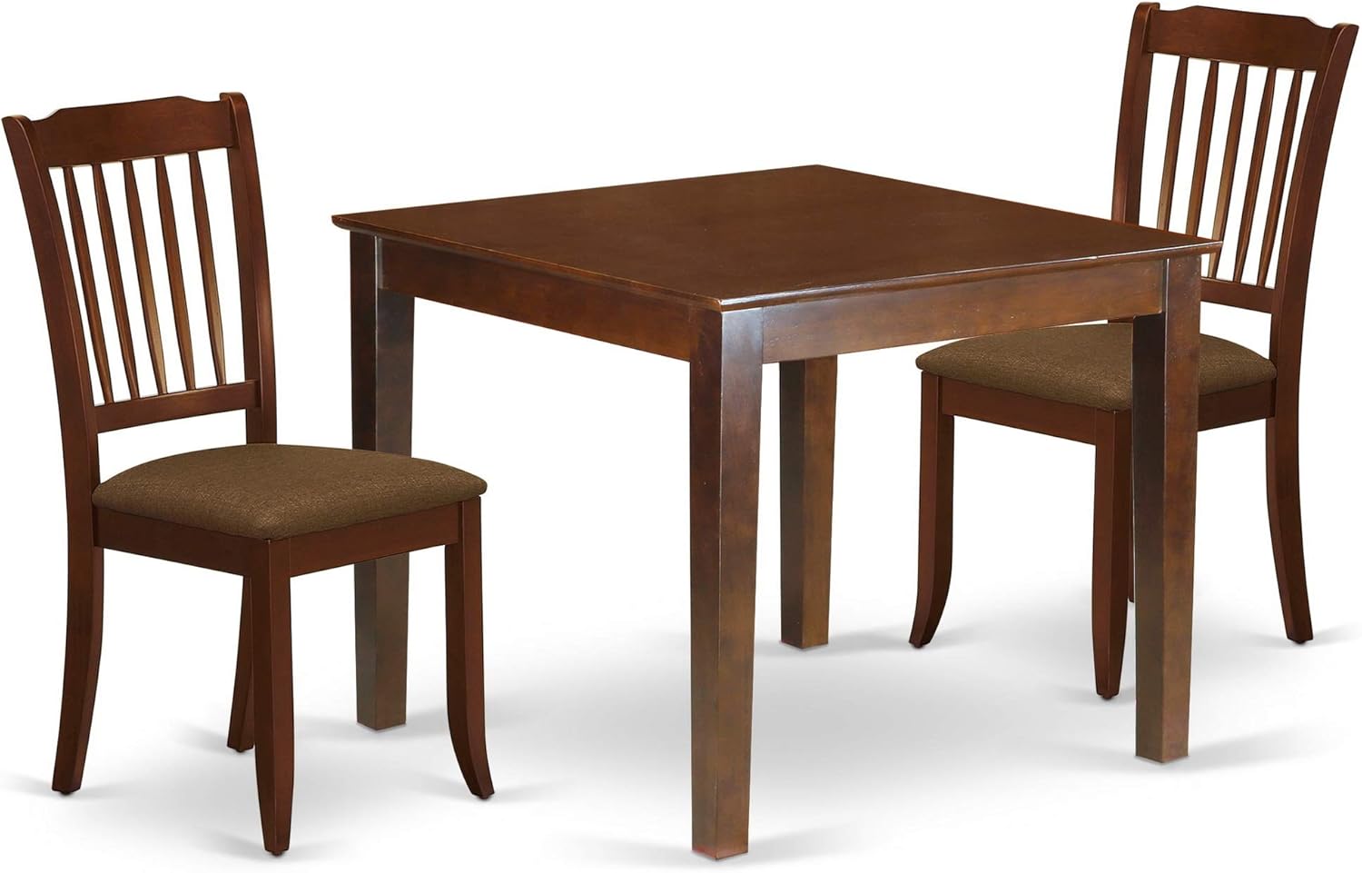 OXDA3-MAH-C 3Pc Dining Set: Square Table & 2 Microfiber Seat Chairs, Mahogany Finish. Traditional & Contemporary Design. Sturdy Rubber Wood.