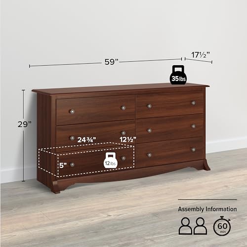 Prepac Double Drawer Dresser and Three Drawer Nightstand Rustic White Bedroom Collection