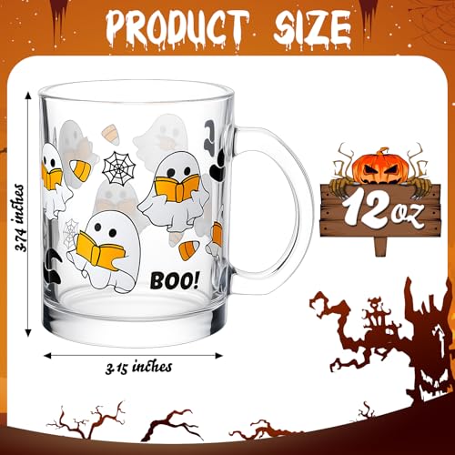 Vesici 12 Pcs Halloween Ghost Glass Mugs Gift Bulk 12 oz Cute Spooky Coffee Mugs with Handle Halloween Clear Ghost Drinking Cups Gift for Birthday Office Holiday Kitchen Party Drinkware Accessories