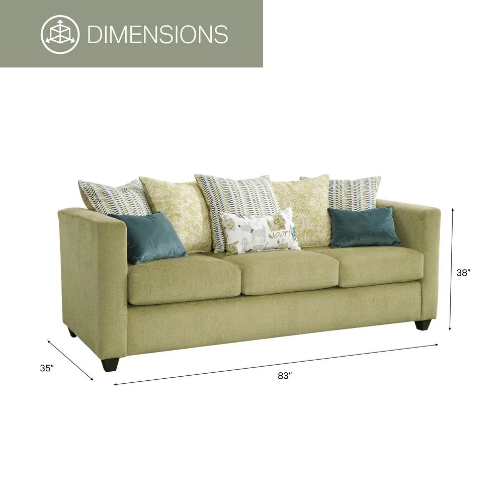 American Furniture Classics Model 8-010-A238V5 Urban Square Arm Green Sofa with Eight Throw Pillows