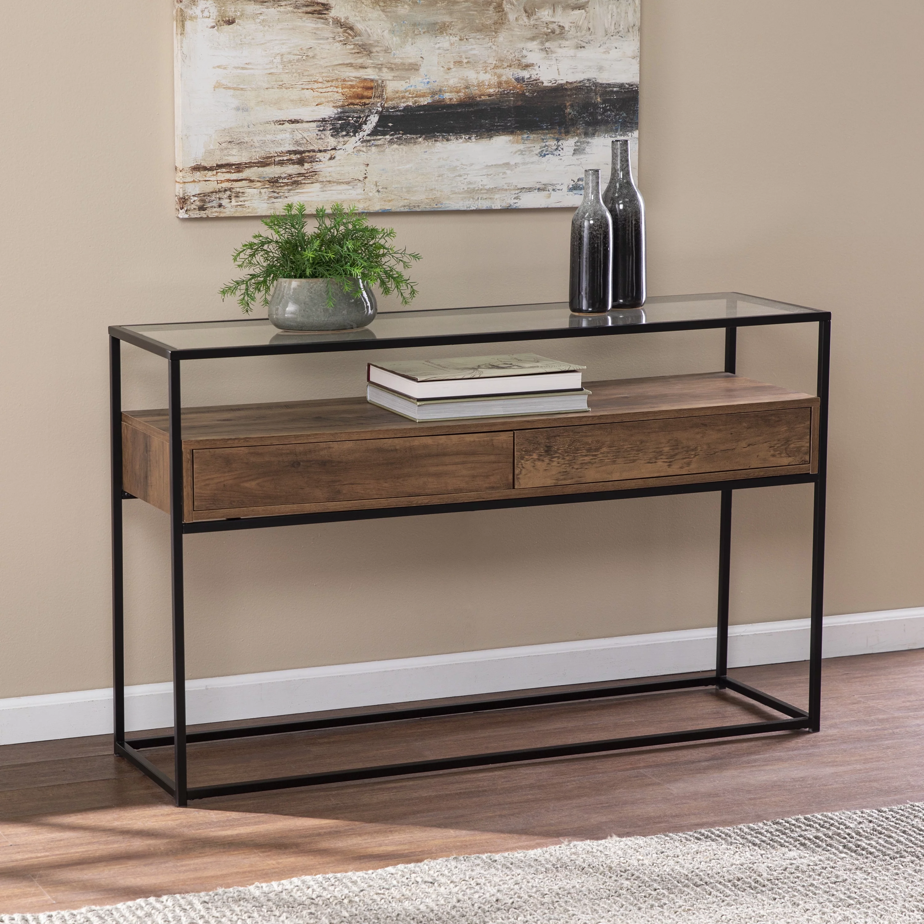 Southern Enterprises Olivneaha Console Table with Storage, Natural