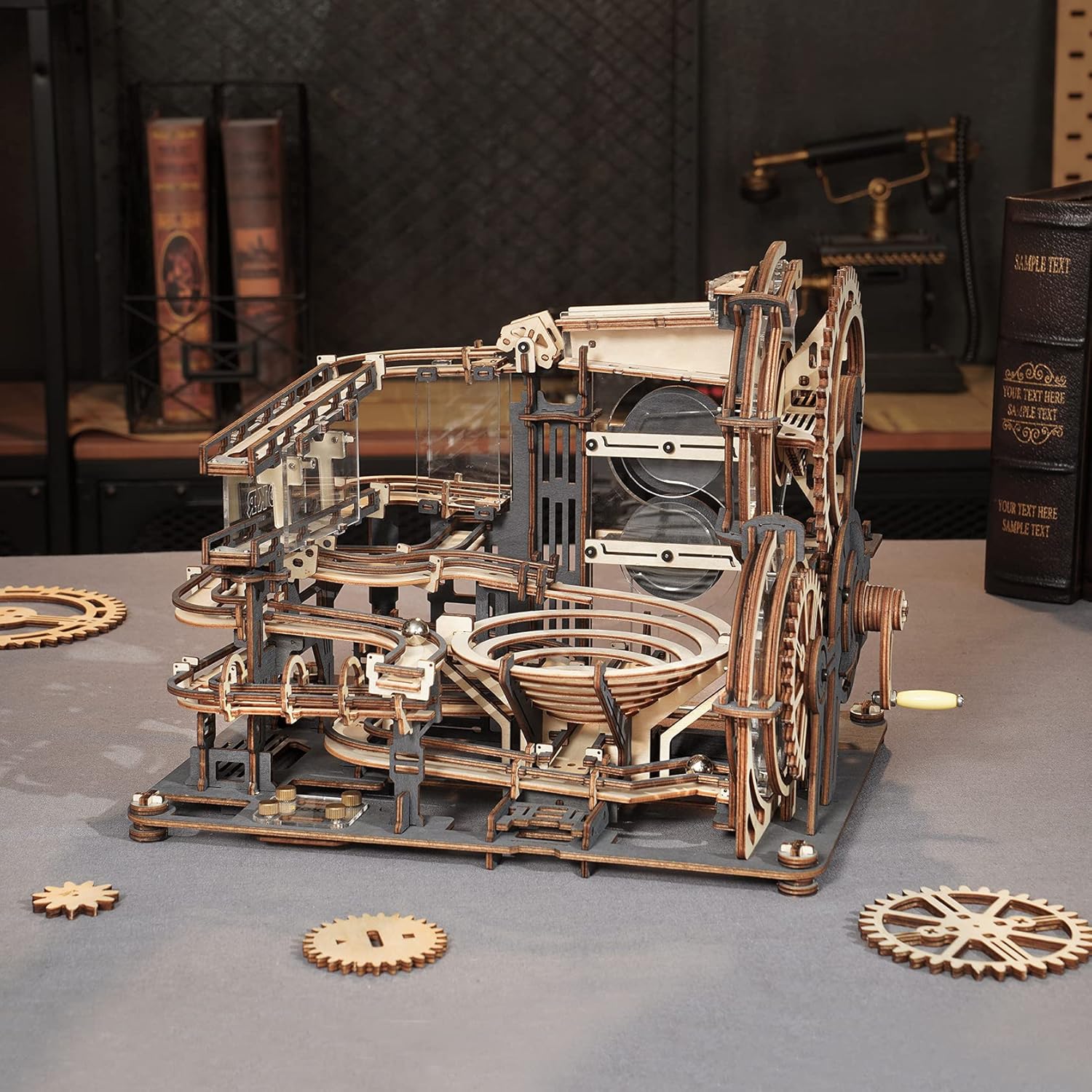 ROKR 3D Wooden Puzzles Marble Run Chain Model Mechanical Building Kit for Adults to Build Unique Gift for Friends and Family (Night City)