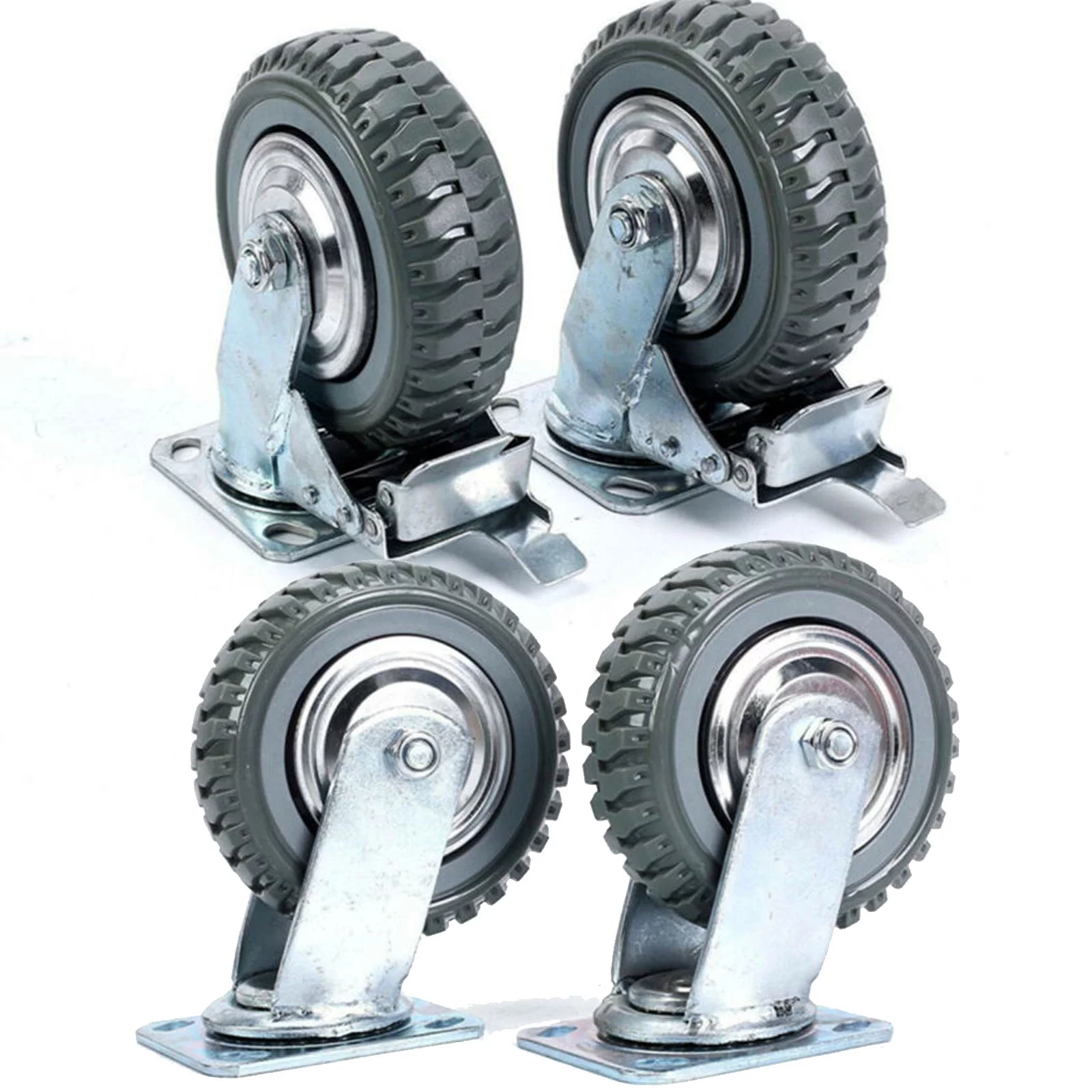 tonchean 4 Pack 8'' Caster Wheels, Heavy Duty Anti-Skid Rubber Swivel Casters with 360° Rotation Ball Bearing Silent Top Plate, Grey