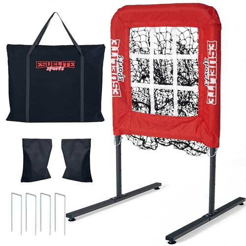 9 Hole Pitching Net with Strike Zone, Baseball Pitching Target, Softball Pitching Net, Portable Pitcher Training Equipment Height Adjustable