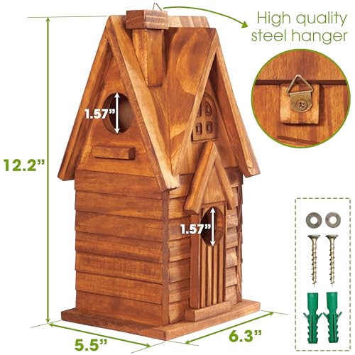 MIXUMON Bird Houses for Outside, Outdoor 2 Bird House Room for 2 Bird Families Bluebird Finch Cardinals Hanging Birdhouse for Garden (Style 11)