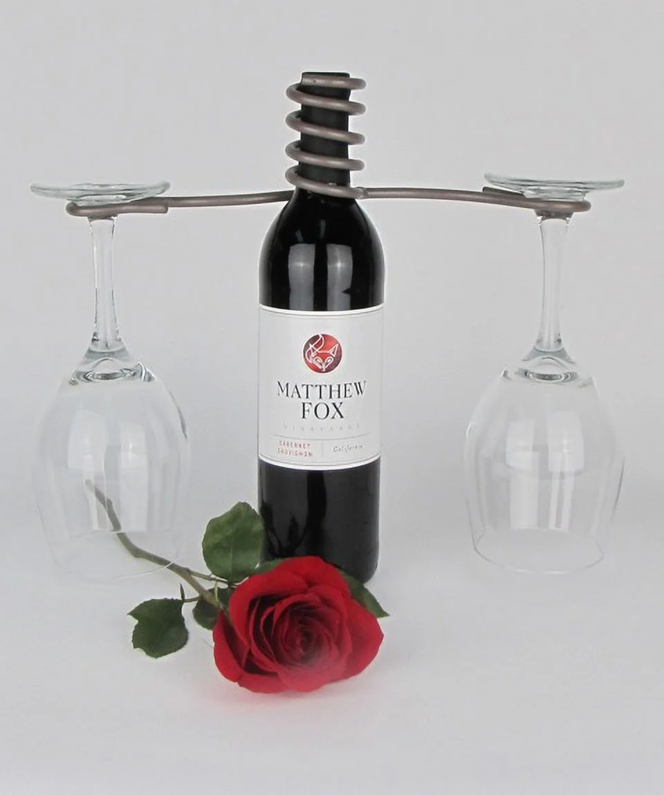 Metrotex Designs 29076 Wine Bottle 2-Stem Glass Holder-Pewter Powder Coat Finish