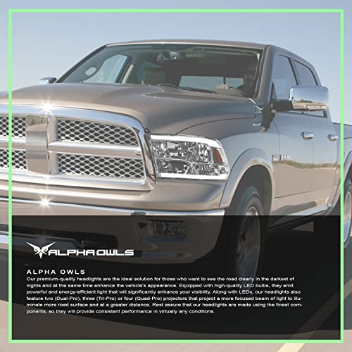 Alpha Owls 8710401 Crystal Headlights With Switchback Sequential LED Light Bar & Startup Light - Black Amber Fits 2009-2018 Dodge Ram 1500 2500 3500/2019-2023 Classic Halogen Models