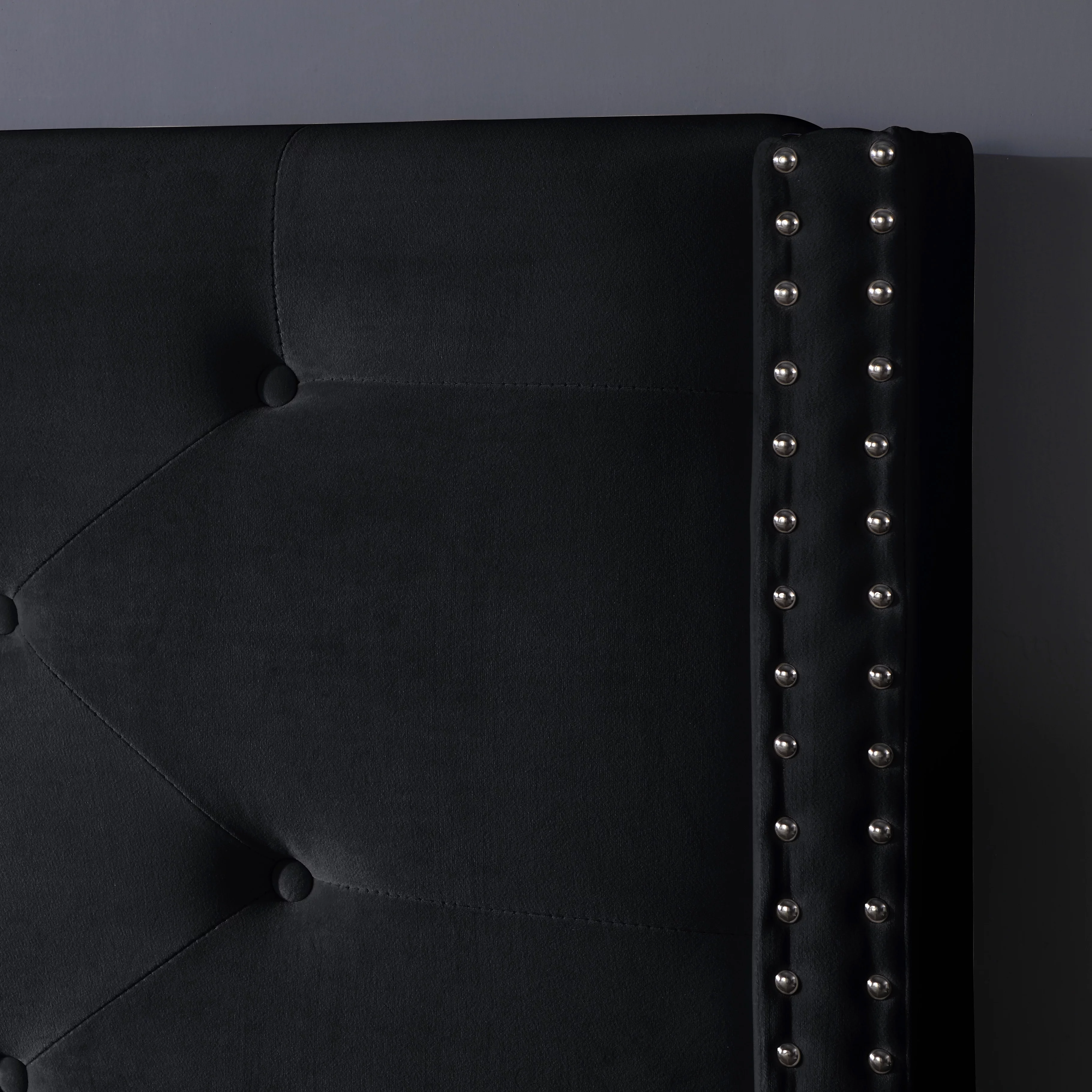 Morden Fort Wood Platform Bed Frame with Upholstered Headboard King Black