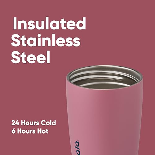 Owala SmoothSip Slider Insulated Stainless Steel Coffee Tumbler, Reusable Iced Coffee Cup, Hot Coffee Travel Mug, BPA Free 20 oz, Pink (Pucker Up)