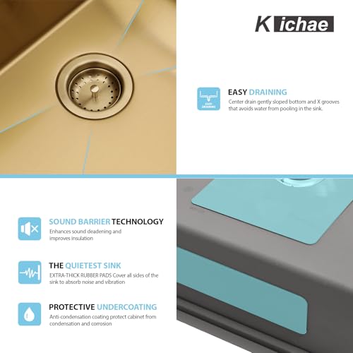 Kichae 12“ Deep Laundry Sink Undermount - 24 Inch Black Undermount Utility Sink Stainless Steel Single Bowl Under Counter Handmade Laundry Utility Room Basin