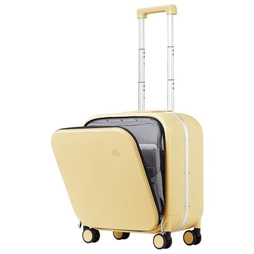 mixi Carry On Luggage, 20'' Suitcase with Front Laptop Pocket, Travel Rolling Luggage Aluminum Frame PC Hardside with Spinner Wheels & TSA Lock and Cover - Smoke White
