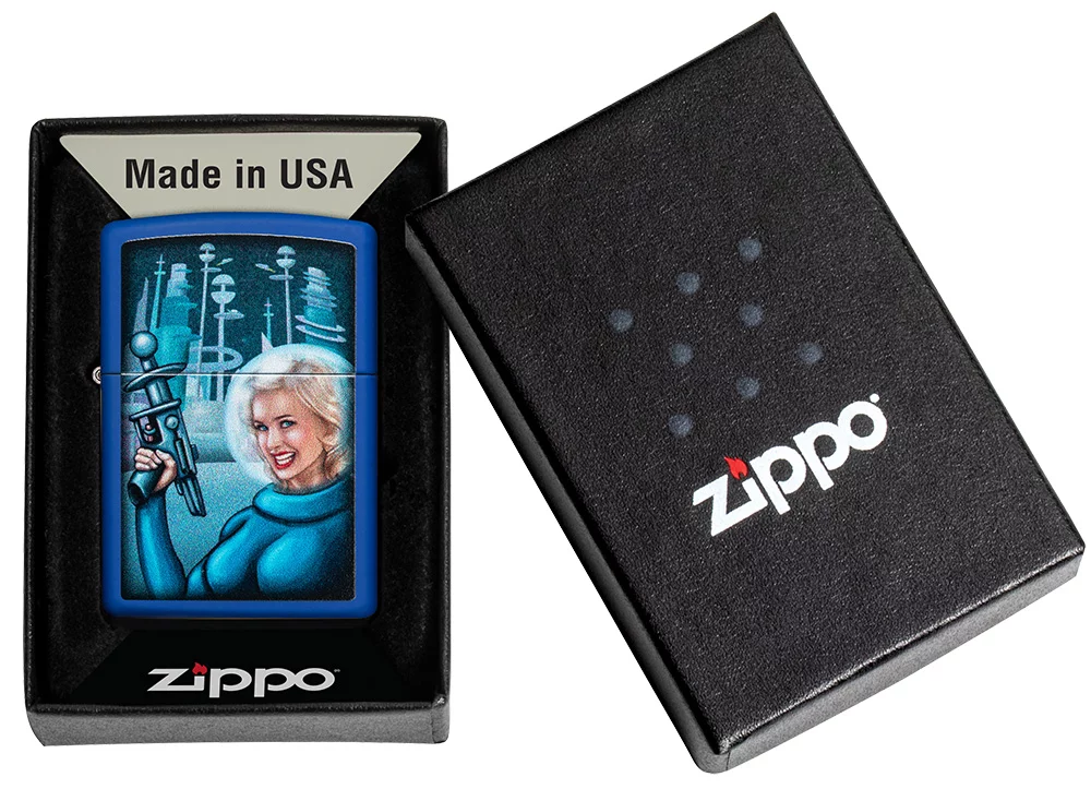 Zippo Retro Futuristic Royal Blue Matte Pocket Lighter