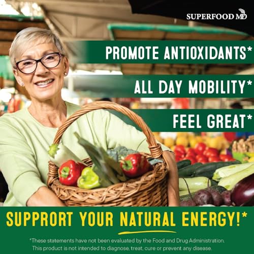 Superfood Fruit and Veggie Supplement - 360 Whole Super Fruit and Vegetable Supplements & Vitamin, Natural Energy Levels, with Olive Leaf Soy Free- 180 Count (Pack of 2)