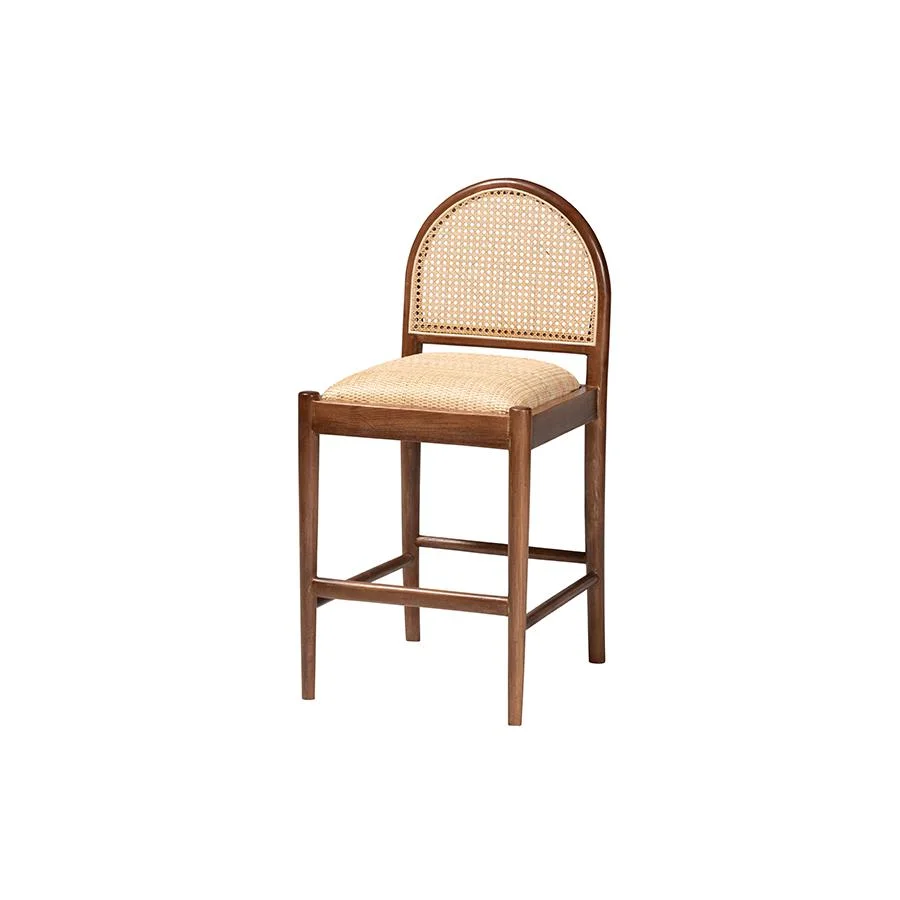 bali & pari Maryland Bohemian Natural Rattan and Acacia Wood Counter Stool