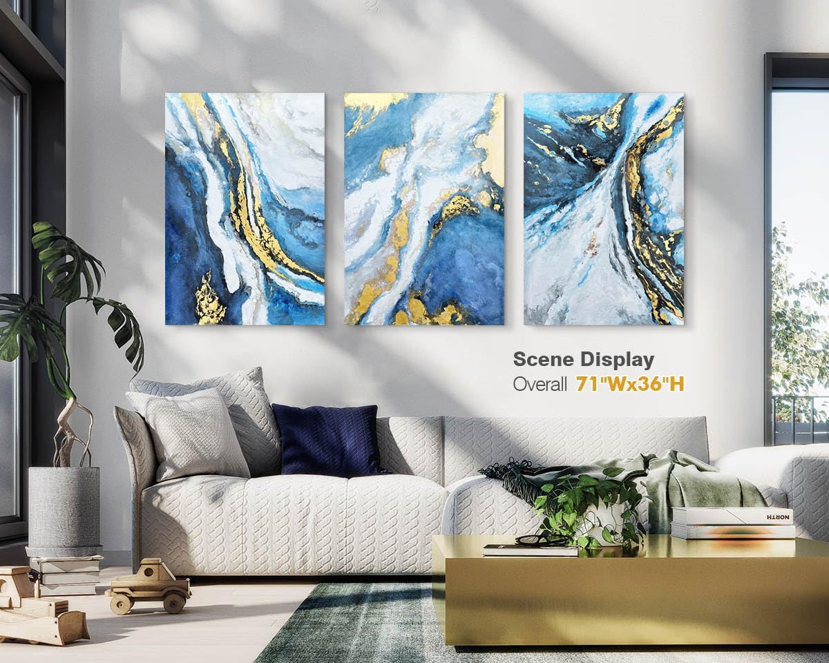 Wall Art Bedroom Gold Wall Decor Abstract Pictures for Living Room Wall Decoration Blue Paintings Large Canvas Art Framed Artwork Decor for Office Bathroom