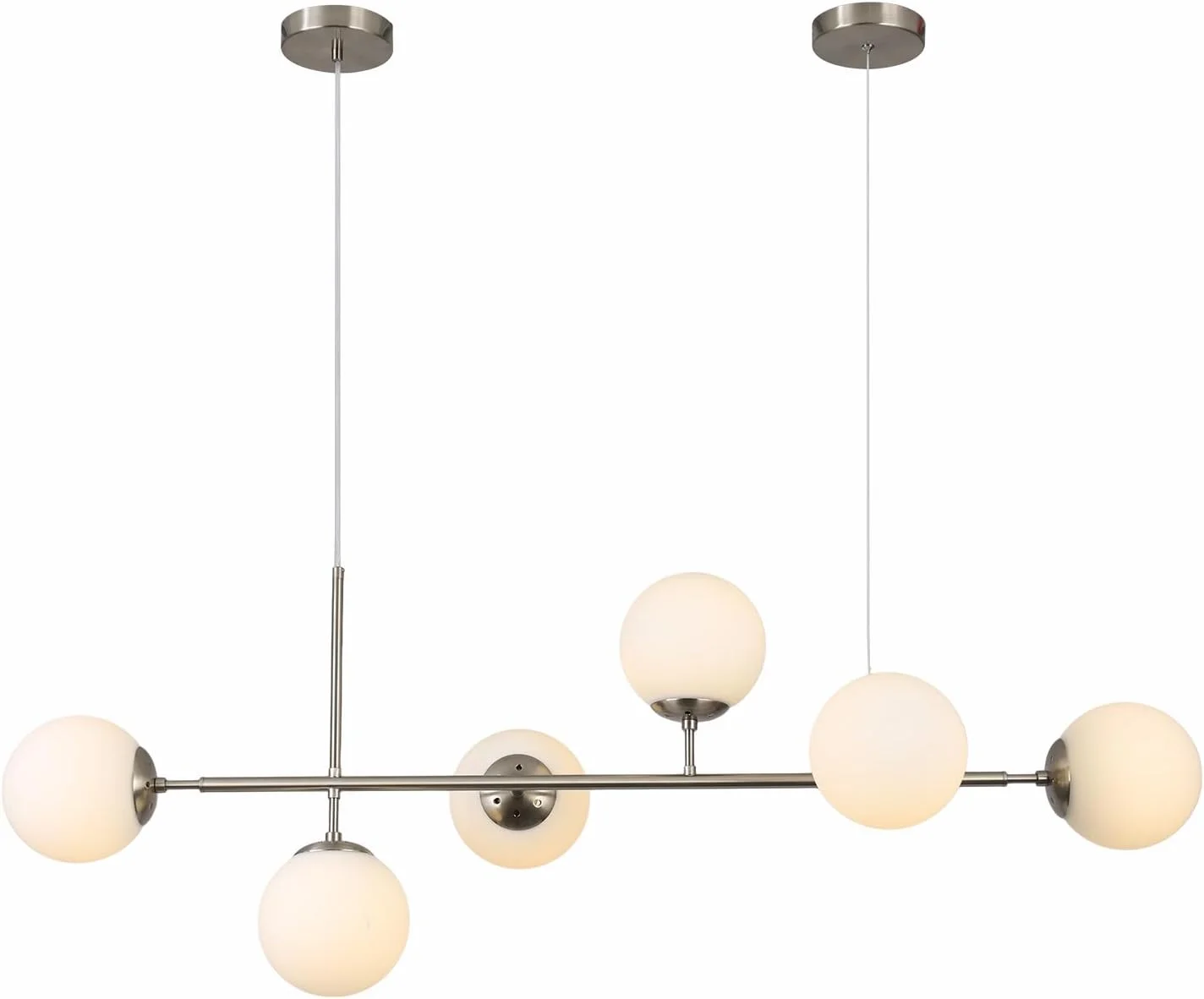 Modern Ceiling Pendant Lighting, Mid-Century Glass Globes Pendant Lamp, LED 6-Light Hanging Adjustable Chandelier for Kitchen Island Living Dining Room (Silver+Clear)