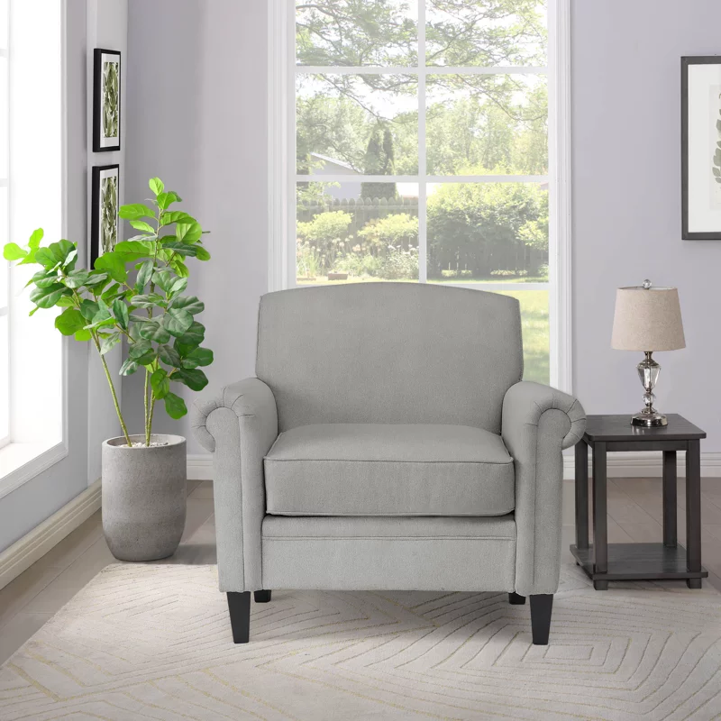 KOWO Upholstered Rolled Arm Accent Armchair gray