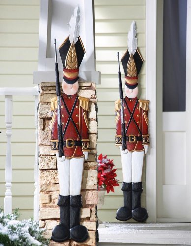 KNLSTORE Set of 2 Christmas Holiday Metal Toy Soldiers Nutcracker Outdoor Mounted Wall Hanging Decoration