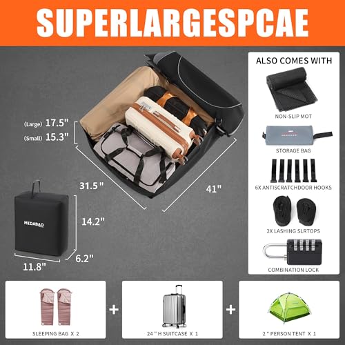 MIDABAO 20 Cubic Waterproof Duty Car Roof Top Carrier-Car Cargo Roof Bag Car Roof Top Carrier - Waterproof & Coated Zippers- includes Anti-Slip Mat- for Cars with or without Racks (20 Cubic Feet)