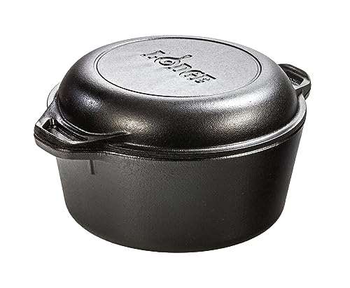 Lodge 5 Quart Cast Iron Double Dutch Oven – Pre-Seasoned – Lid Converts to 10.25