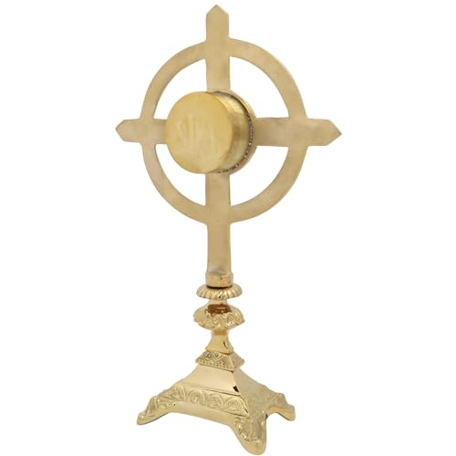 Needzo Brass Embossed Celtic Cross Reliquary, Sacred Storage Vessel, Catholic Church Decor, 13 x 8.75 Inches