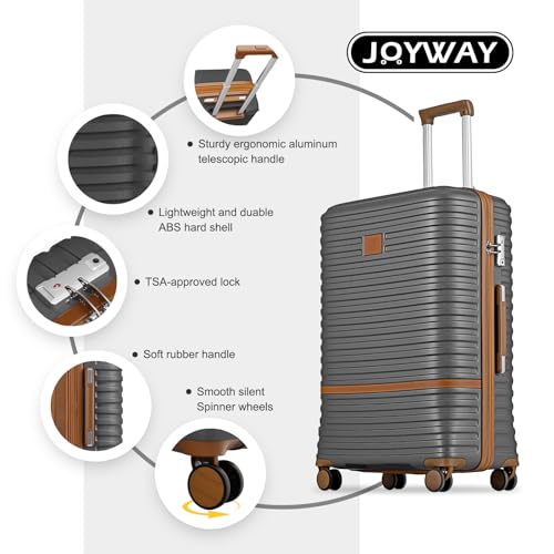 Joyway Carry On Luggage 20 Inch Expandable Suitcase with Spinner Wheel, 4 Piece Hard Shell Luggage Set with TSA Lock(White brown)