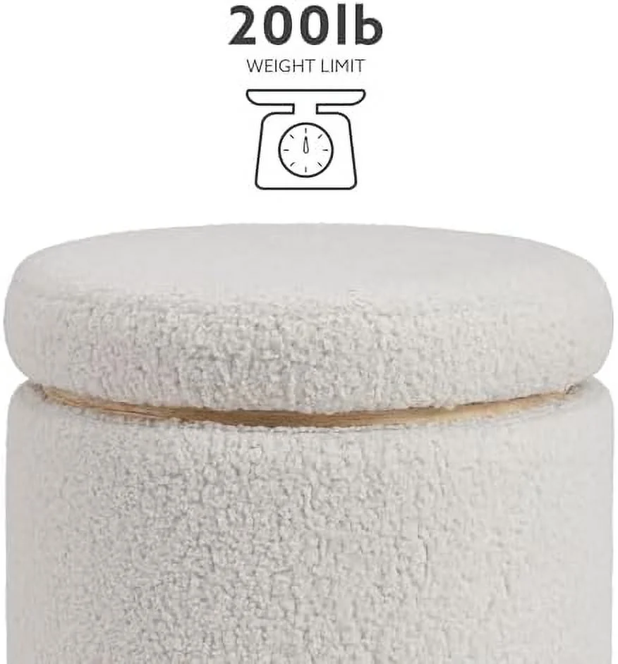 Lexington Natural Sherpa Round  Ottoman with Wood Accent