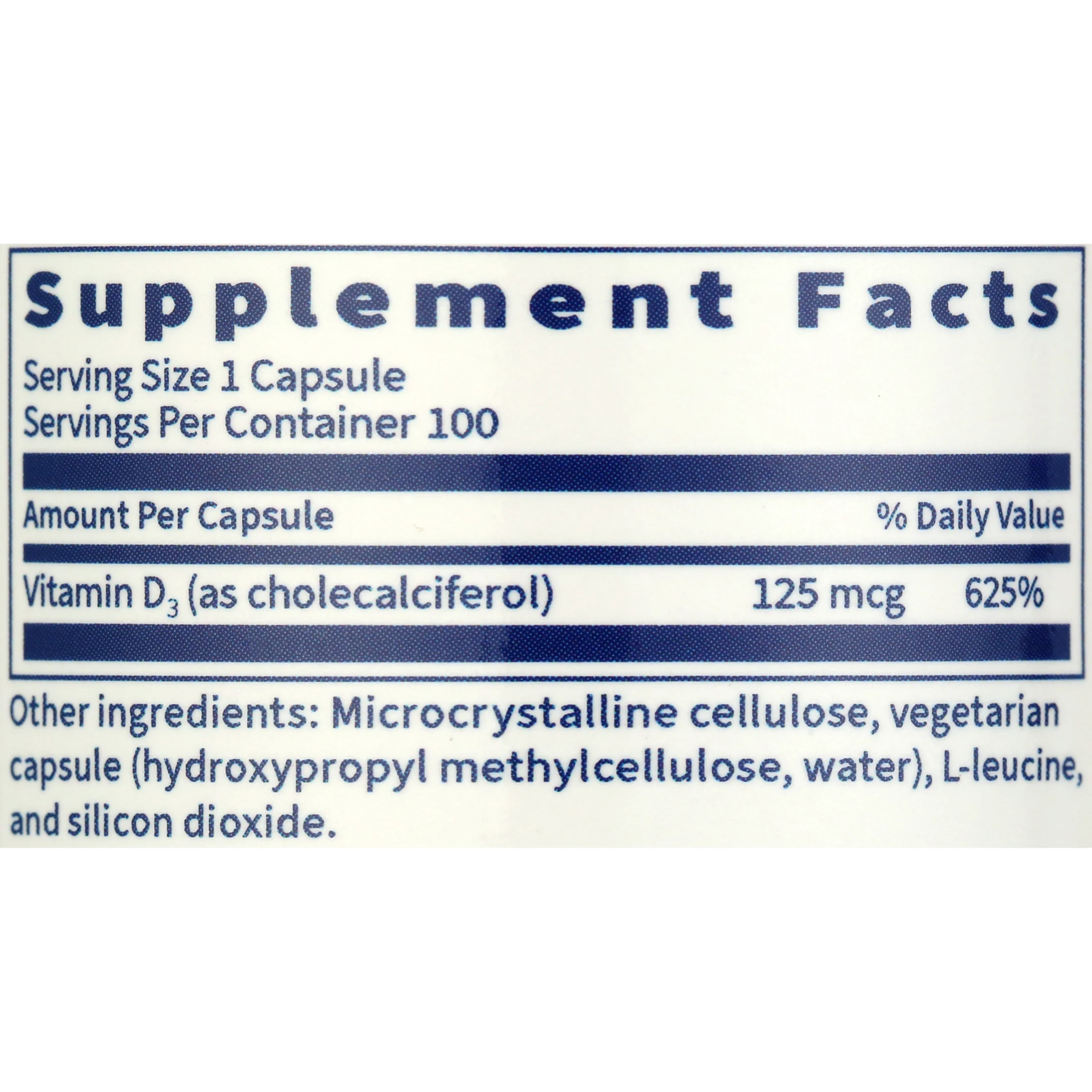 Klaire Labs Vitamin D3 5000 IU 100 caps