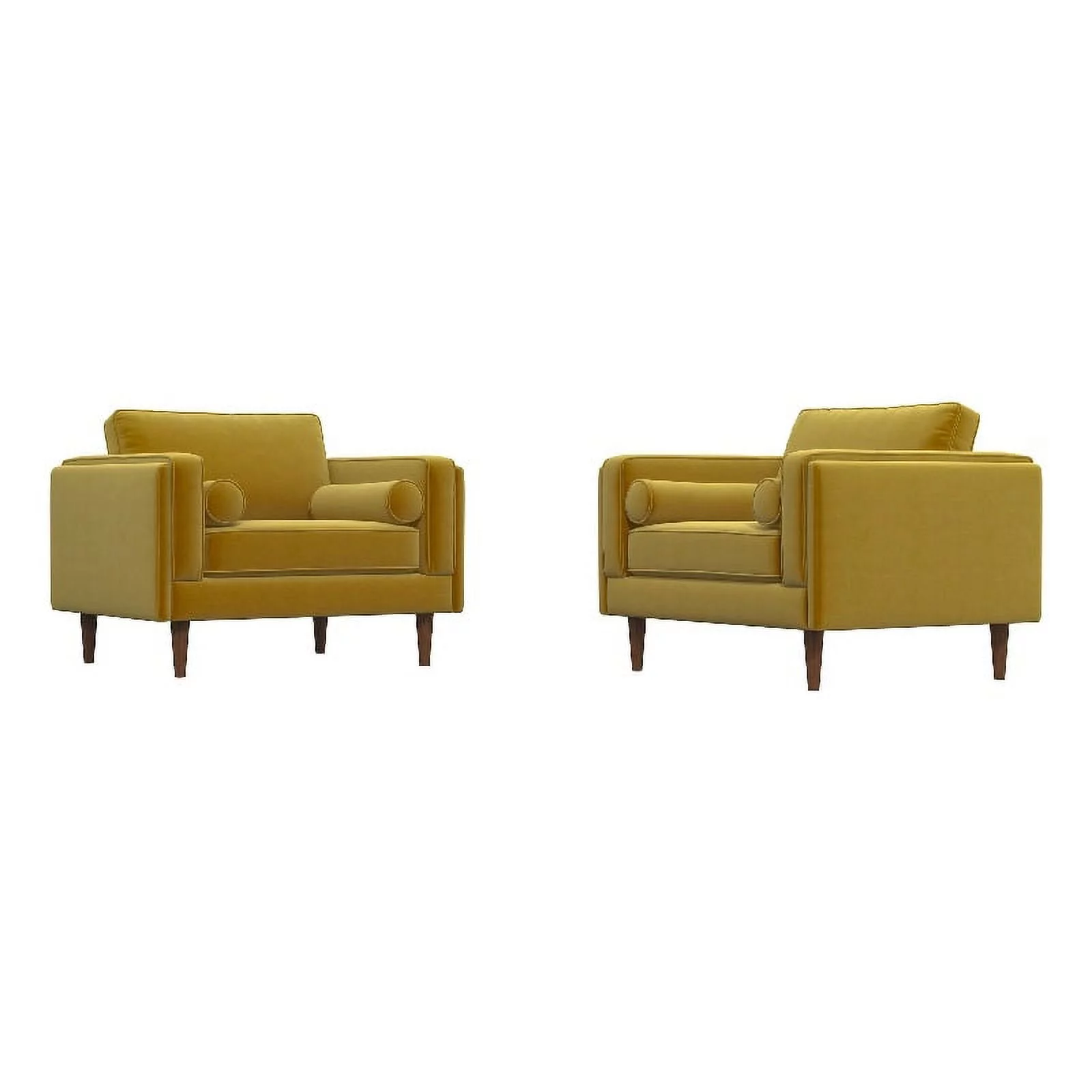 Ford Mid-Century Modern Pillow Back Velvet Lounge Chair in Gold (Set of 2)