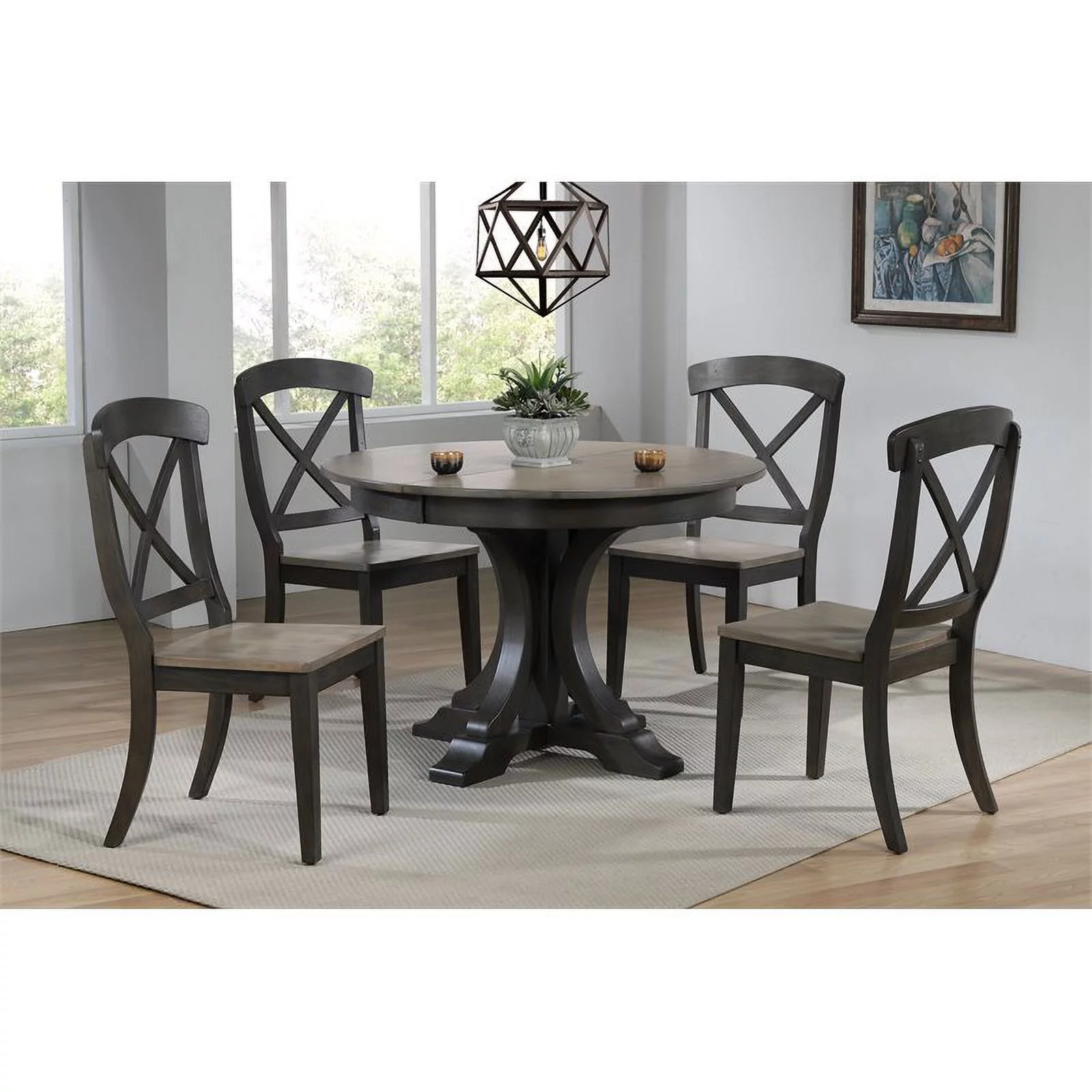 Iconic Furniture Company 5-Pc Deco X-Back Wood Dining Set in Gray & Black Stone