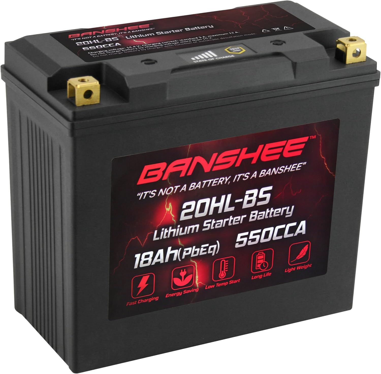 Banshee Lithium Motorcycle Powersport Battery YTX20L-BS 12.8V 18AH 550 CCA with BMS - Engine Start Battery with 2500-8000 Life Cycles - Ideal for Starting Batteries