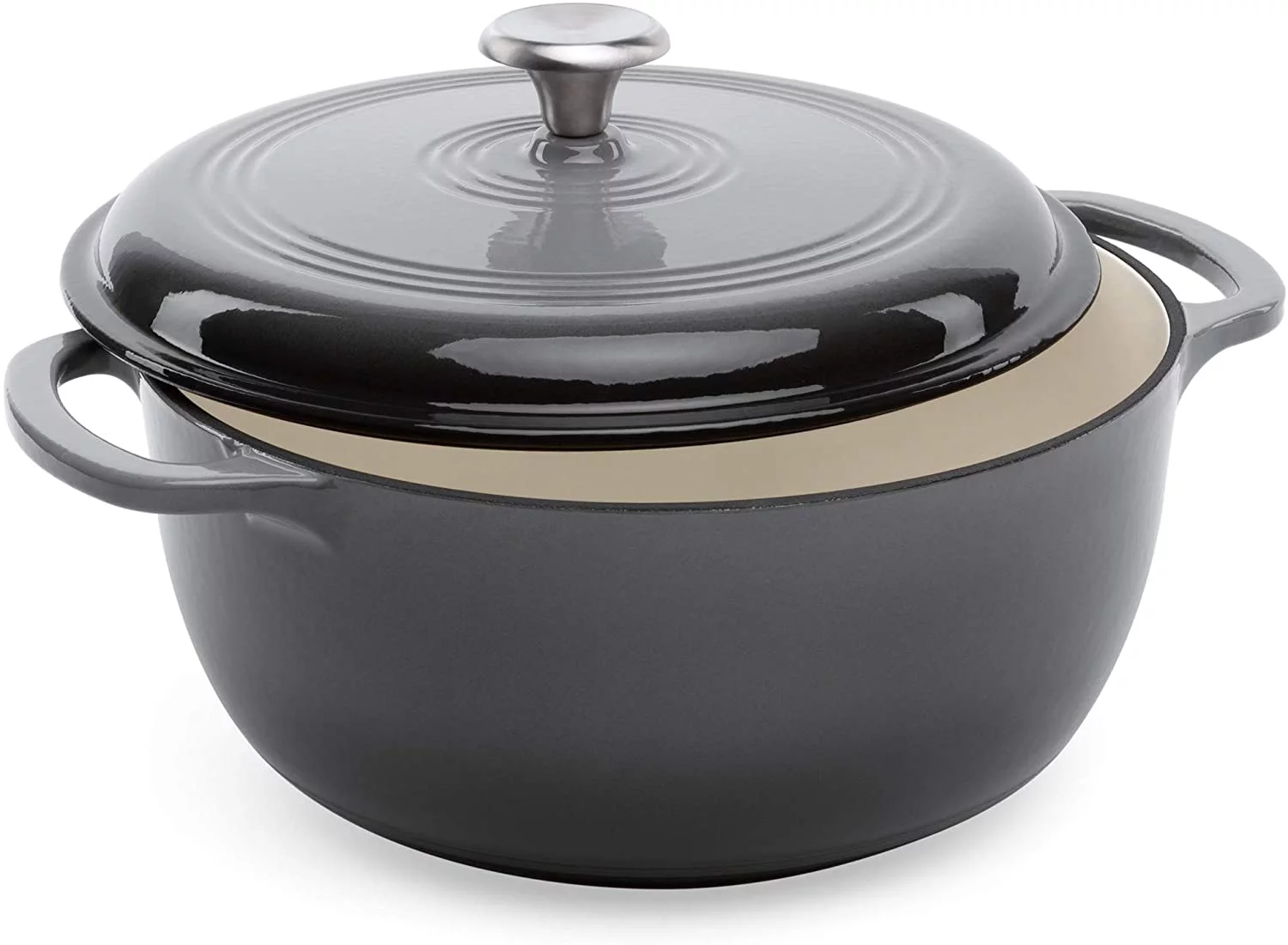 6qt Ceramic Non-Stick Heavy-Duty Cast Iron Dutch Oven w/Enamel Coating, Side Handles for Baking, Roasting, Braising, Gas, Electric, Induction, Oven Compatible, Gray