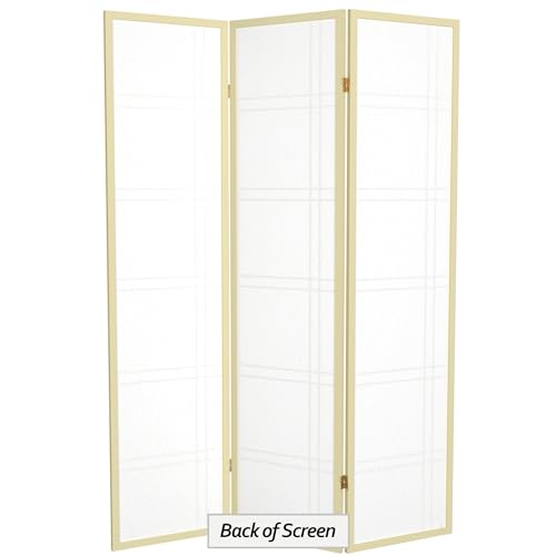 Red Lantern 6 ft. Tall Double Cross Shoji Screen-Grey-3 Panels Room Divider