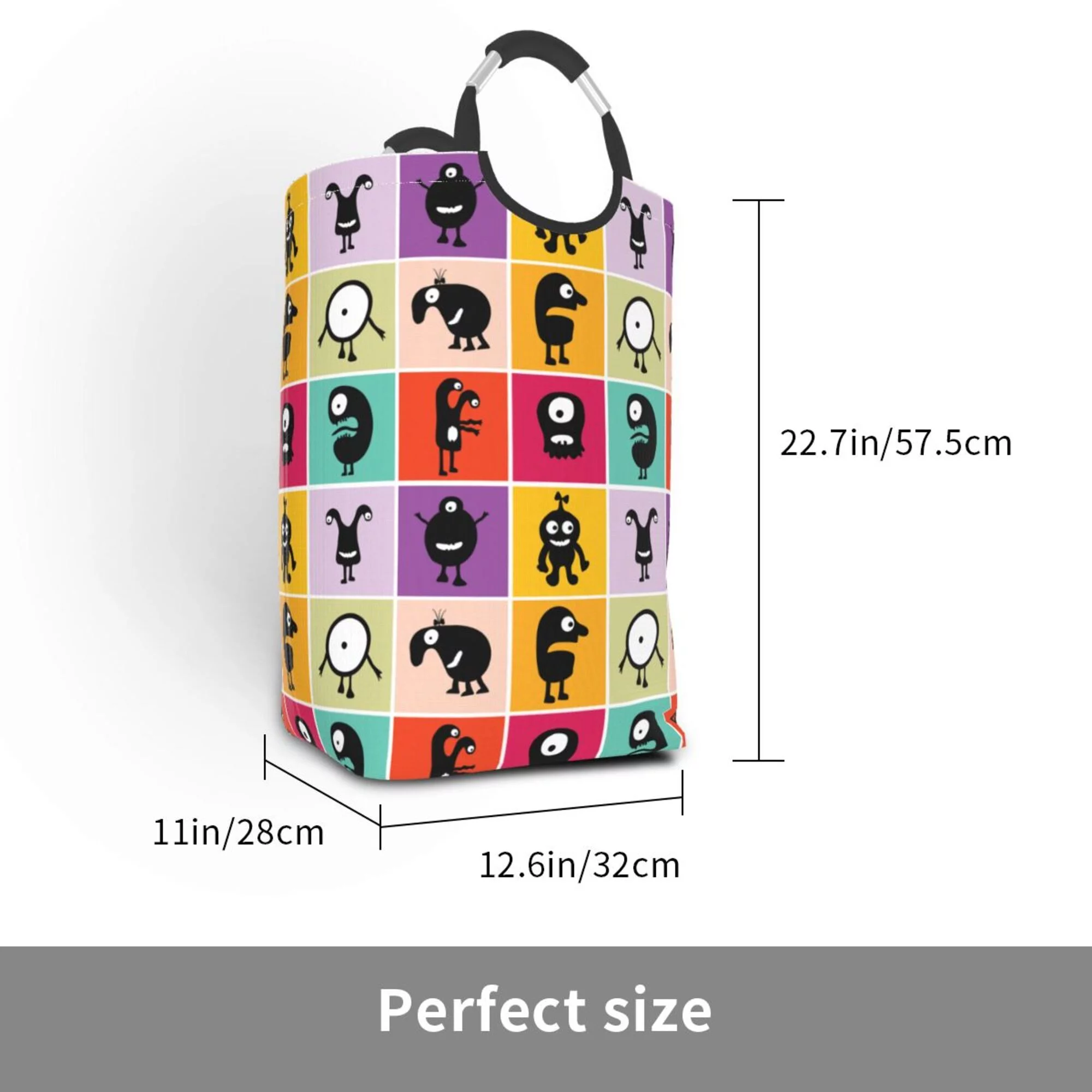 TEQUAN 50L Large Rectangular Laundry Hamper with Aluminum Handles, Happy Freaky Cartoon Animals Prints Waterproof Foldable Dirty Clothes Basket