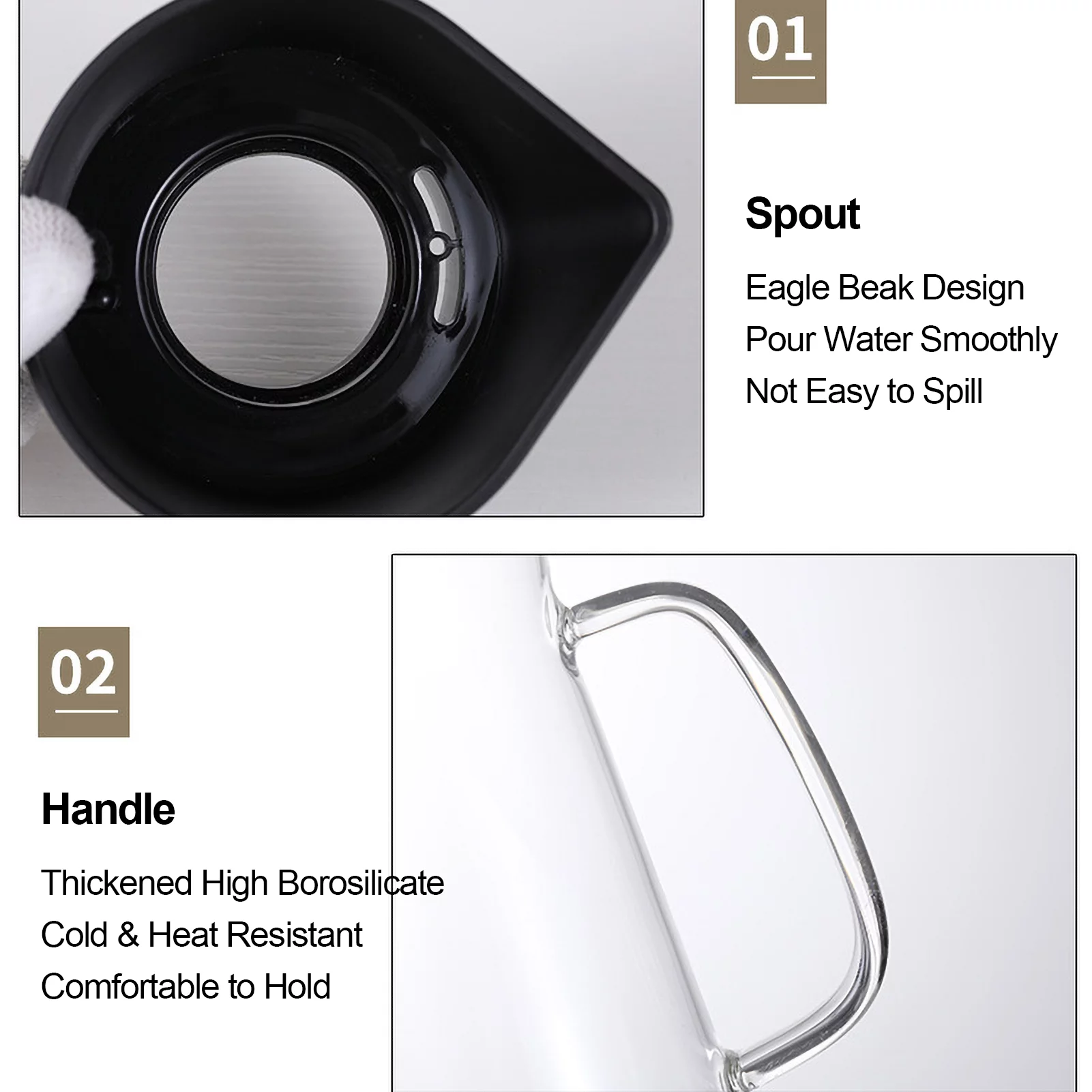 Andoer Glass Kettle Cold Brew Coffee Maker with Stainless Steel Filter for Iced Drinks