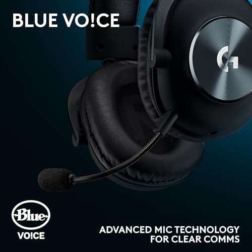 Logitech G Pro X Wired Gaming Headset: Blue VO!CE Detachable Boom Mic, DTS 7.1, 50 mm Drivers, USB/3.5mm Aux, Spare Memory Foam Ear Pads, USB DAC & Bag Included - Black