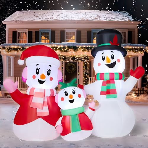 JOYIN 4 FT Christmas Inflatables Snowman Family Outdoor Decorations, Xmas Inflatable Snowman Family with Build-in LEDs, Blow Up Yard Christmas Decoration for Xmas Party Outdoor Yard Garden Lawn Decor