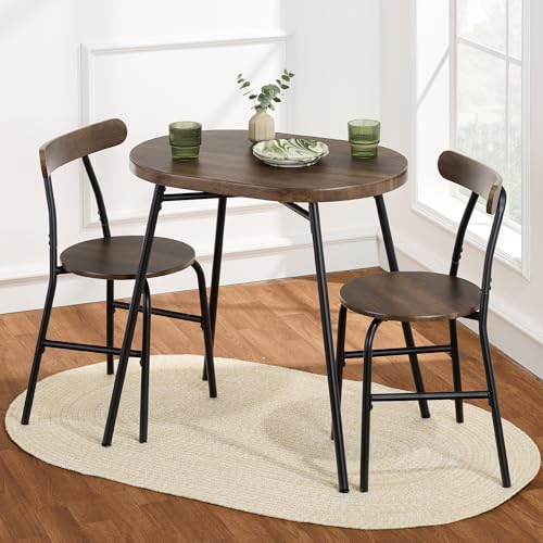 Best Choice Products 3-Piece Modern Oval Dining Table Set, Small Kitchen Dinette w/ 2 Chairs, Metal Frame, Curved Backrests - Dark Brown/Black