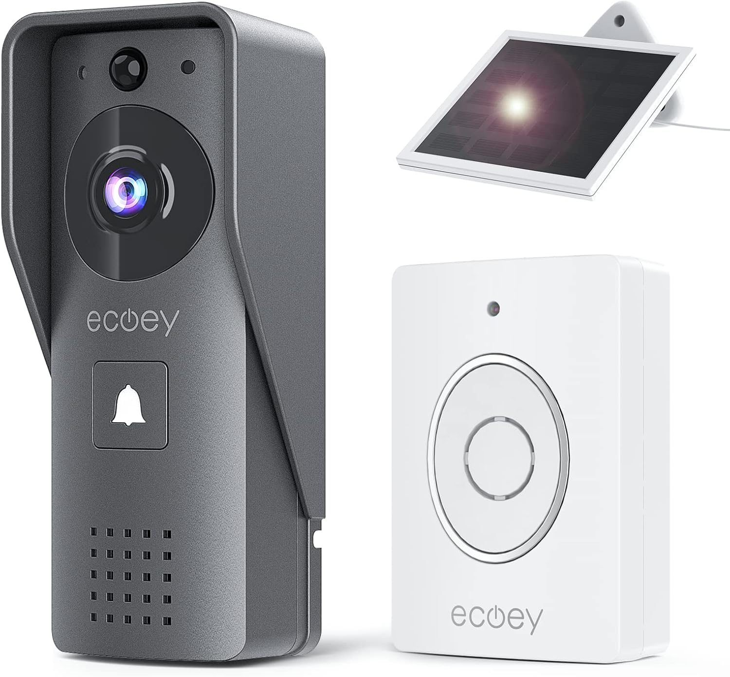 Ecoey Video Doorbell Camera, Smart Wi-Fi Doorbell Camera with Two-Way Audio, Video Doorbell with 1080P HD, PIR Motion Detection, Removable TF Card, Wireless Doorbell with Solar Energy, GW1002, 1PACK