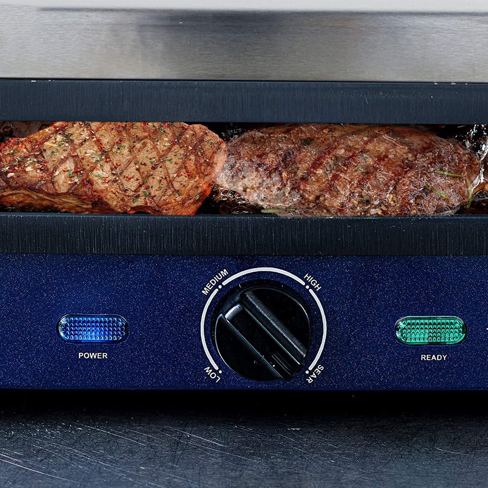 Ceramic Electric Griddle Nonstick - Contact Griddle with Waffle Plates (Blue)