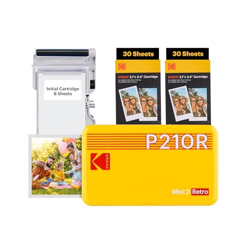 Kodak Mini 2 Retro 4PASS Portable Photo Printer, 2.1x3.4 inches, 38 Sheets Bundle, White