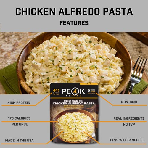 Peak Refuel Chicken Alfredo Pasta 2-Pack | Premium Freeze Dried Camping Food | Backpacking & Hiking MRE Meals | Just Add Water | 100% Real Meat | 48g of Protein Per Pouch | 2 Servings Per Pouch