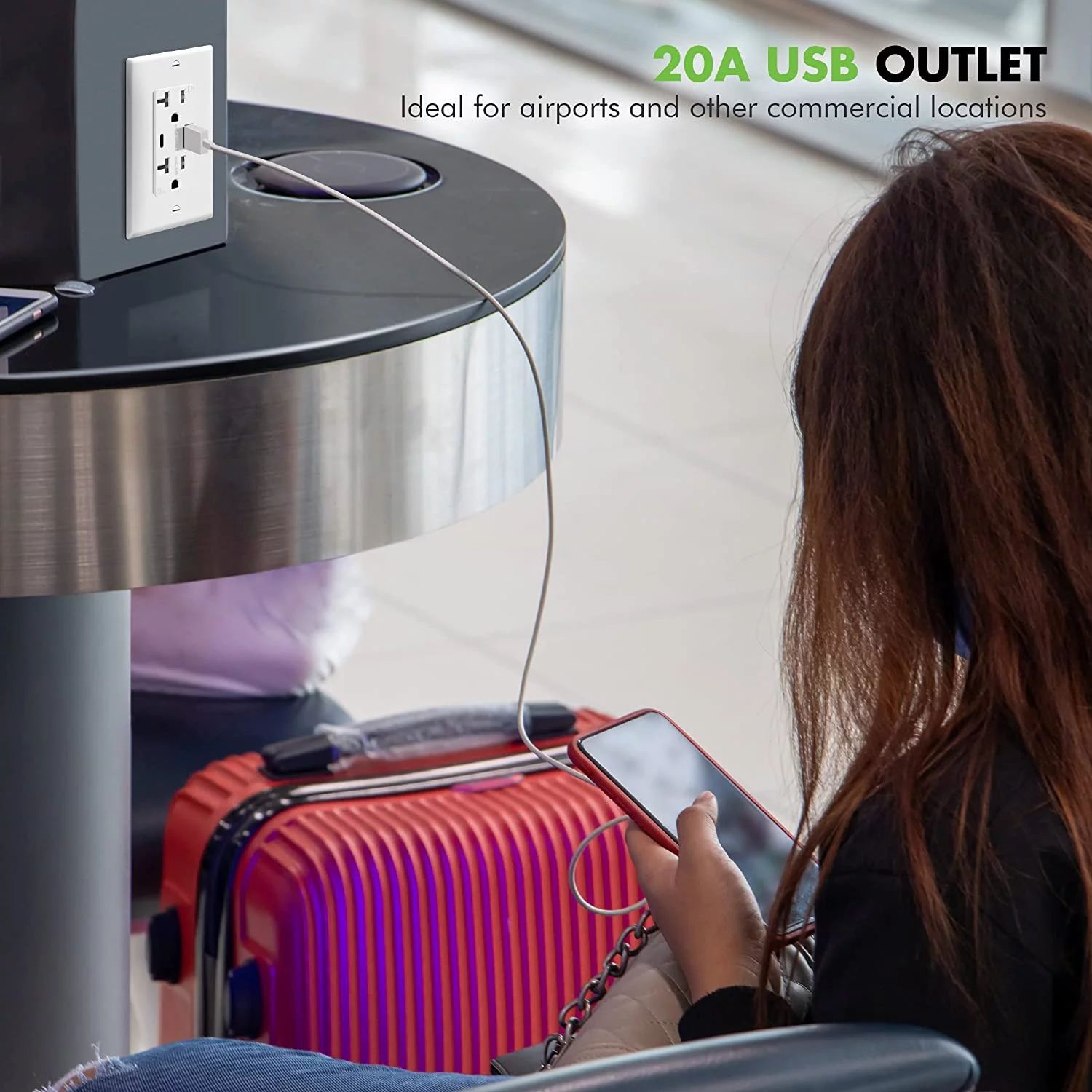 TOPGREENER 20 Amp USB Outlet, Type C USB Wall Charger Outlet, 20A Tamper-Resistant Receptacle with 2 USB Charging Ports, TU22036AC-W-2PCS, White, 2 Pack