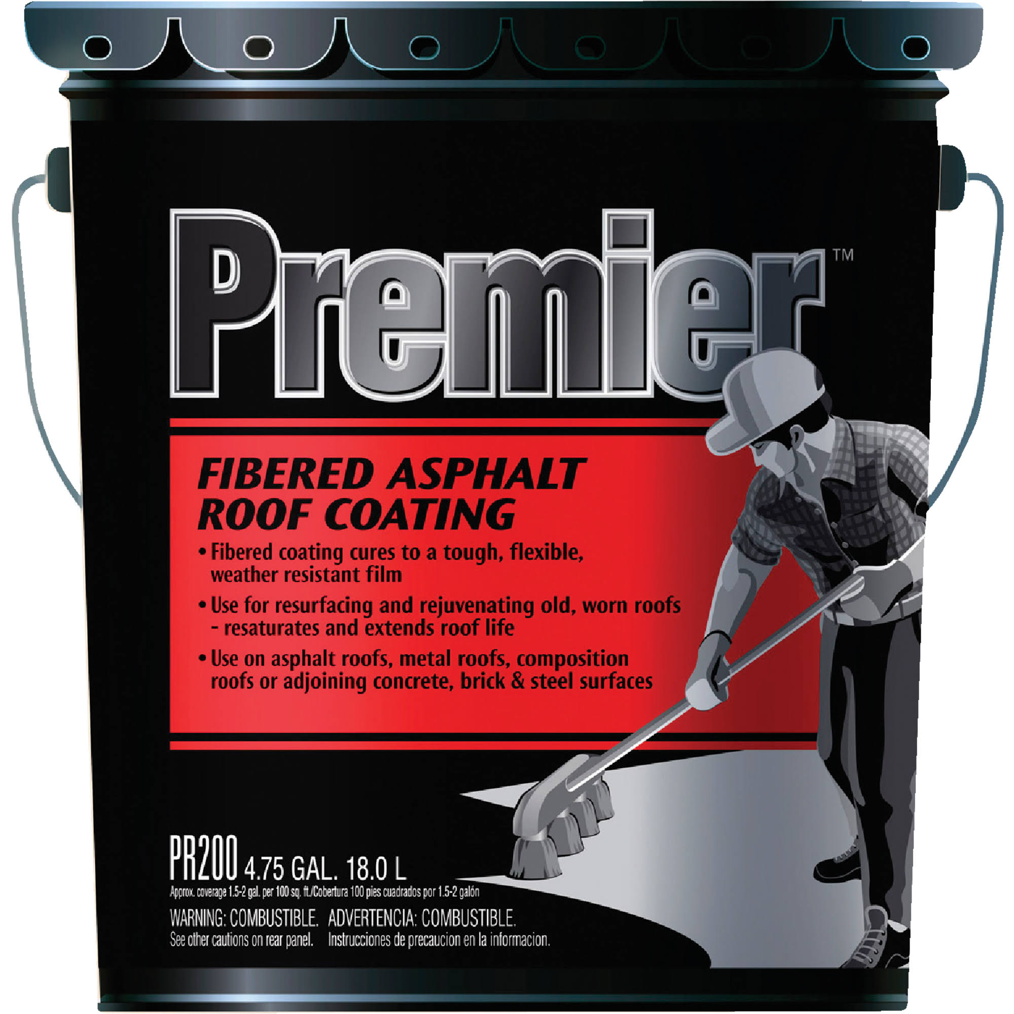 Henry PR200070 Asphalt Roof Coating, Black, 4.75 Gal Pail
