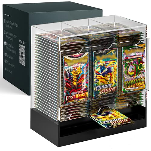 3-Slot Booster Pack Dispenser with Black Base - Fits 120 Booster Packs for Dispensing - Compatible with TCG Trading Card Boosters and Sports Card Boosters - 4mm Acrylic Stackable