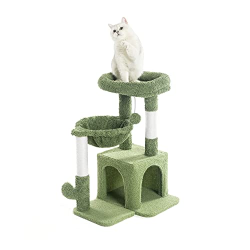 Pesofer Cat Tree, Small Cat Tower with Sisal Scratching Post and Hammock Light Gray
