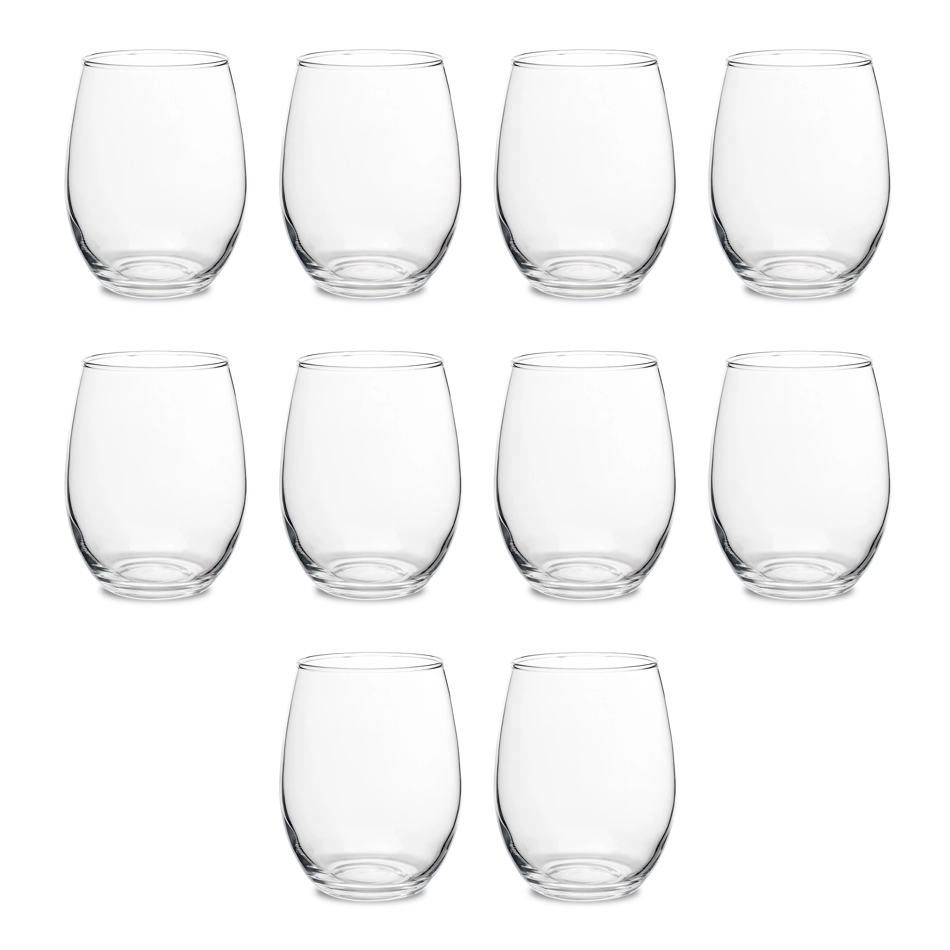 Stemless Wine Glasses by ARC Perfection 15 oz. Set of 10, Bulk Pack - Restaurant Glassware, Perfect for Red Wine, White Wine, Cocktails - Clear
