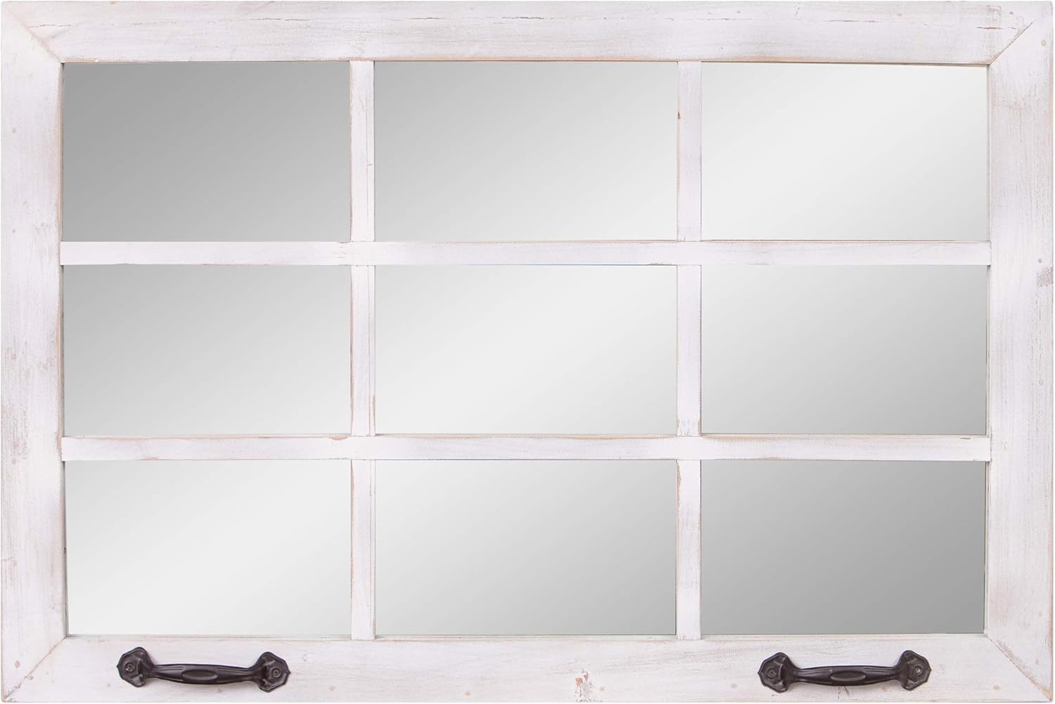 Patton Wall Decor 24x36 Distressed White Windowpane Wall Accent Mirror
